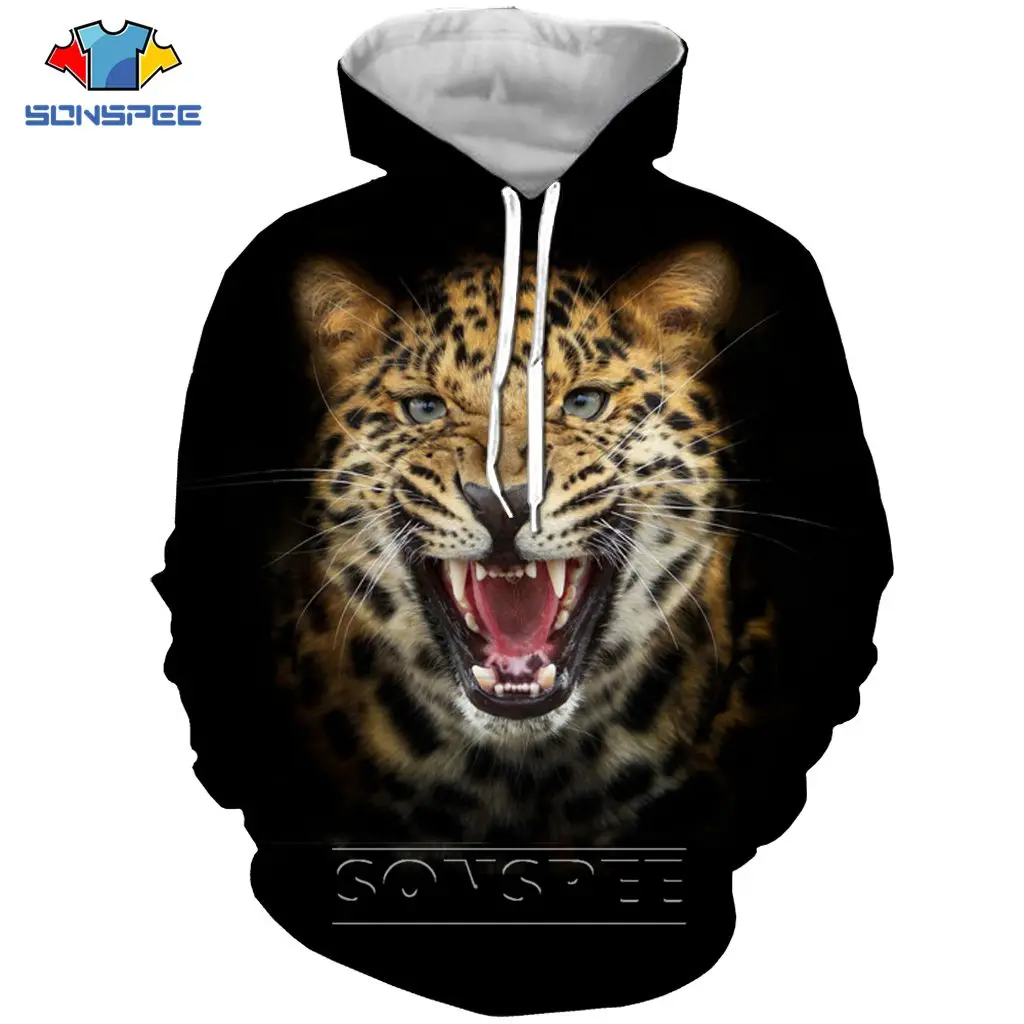 

SONSPEE Animal leopard Hoodies Autumn Casual Men Women Sports Hoodie Fashion Interesting Harajuku Animal Sweatshirt Oversized