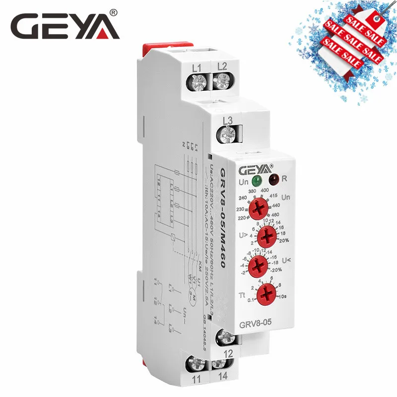 GEYA GRV8-05 реле защиты напряжения с фазовой последовательностью фазового сбоя асимметричное время задержки FunctionAC220V-460V