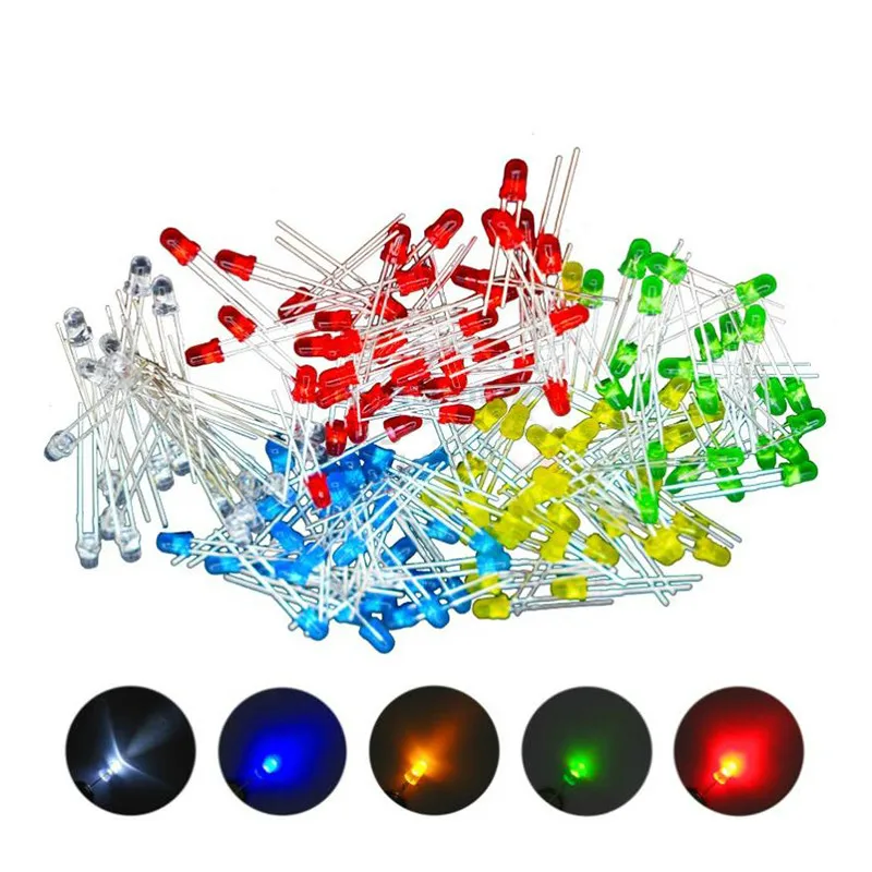 

100PC 3mm/5mm LED Diode Light Assorted Kit Green Blue White Yellow Red Orange Set electronic diy kit