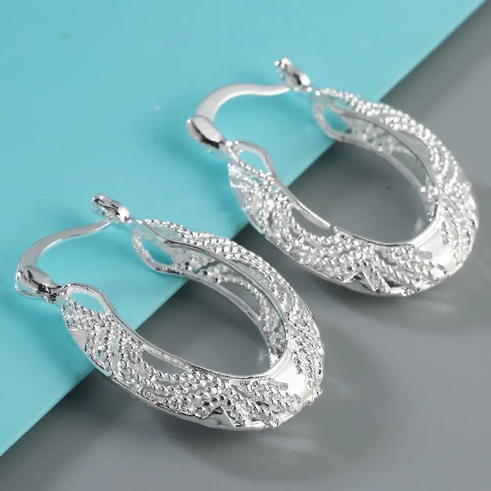

Women Fashion Silver Color Hollow Design Stud Hoop Earring Jewelry Gifts