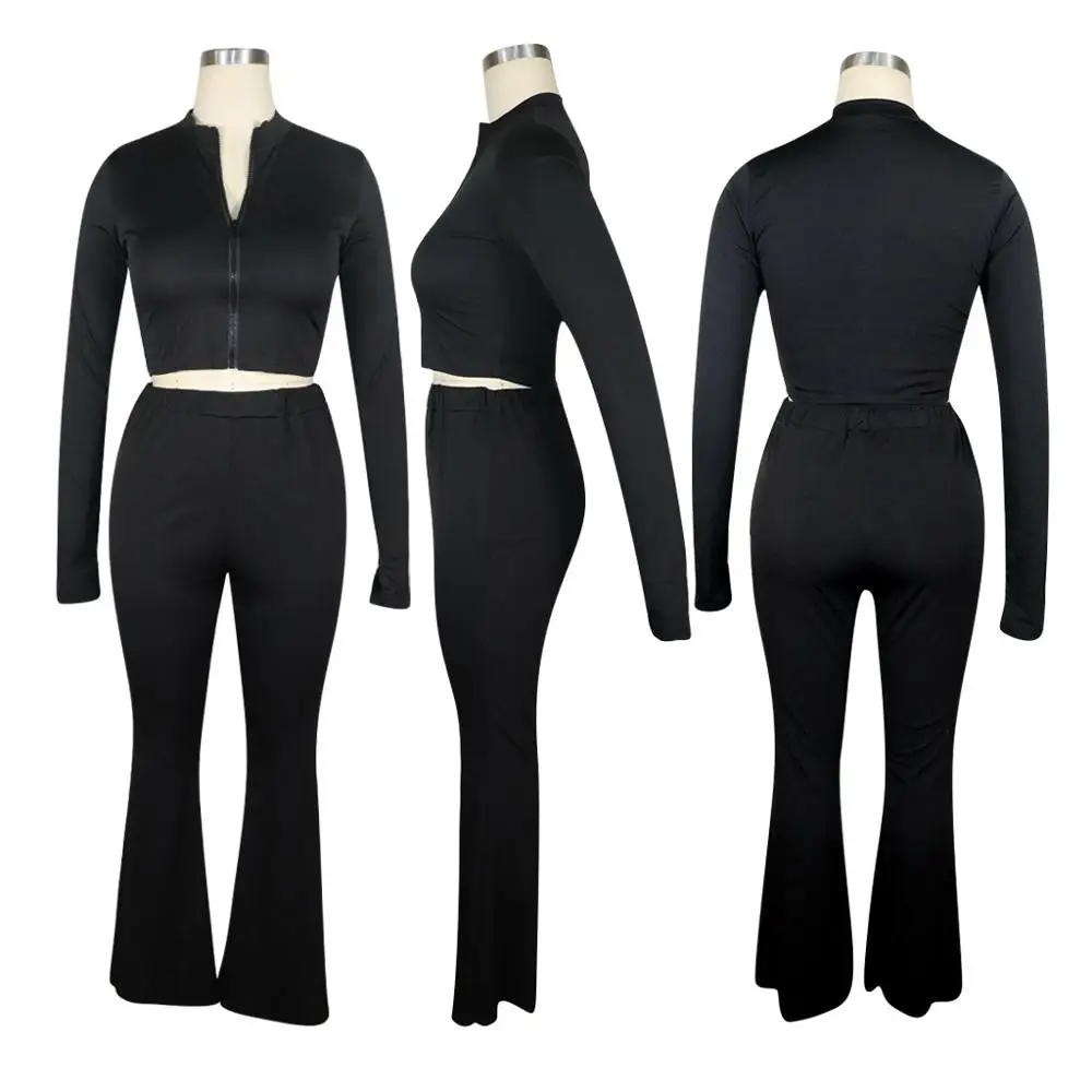 

Autumn Winter Women's Set Zipper Up Tops Wide Leg Flare Bellbottom Pants Suit Tracksuit Sport Two Piece Set Fitness Outfits
