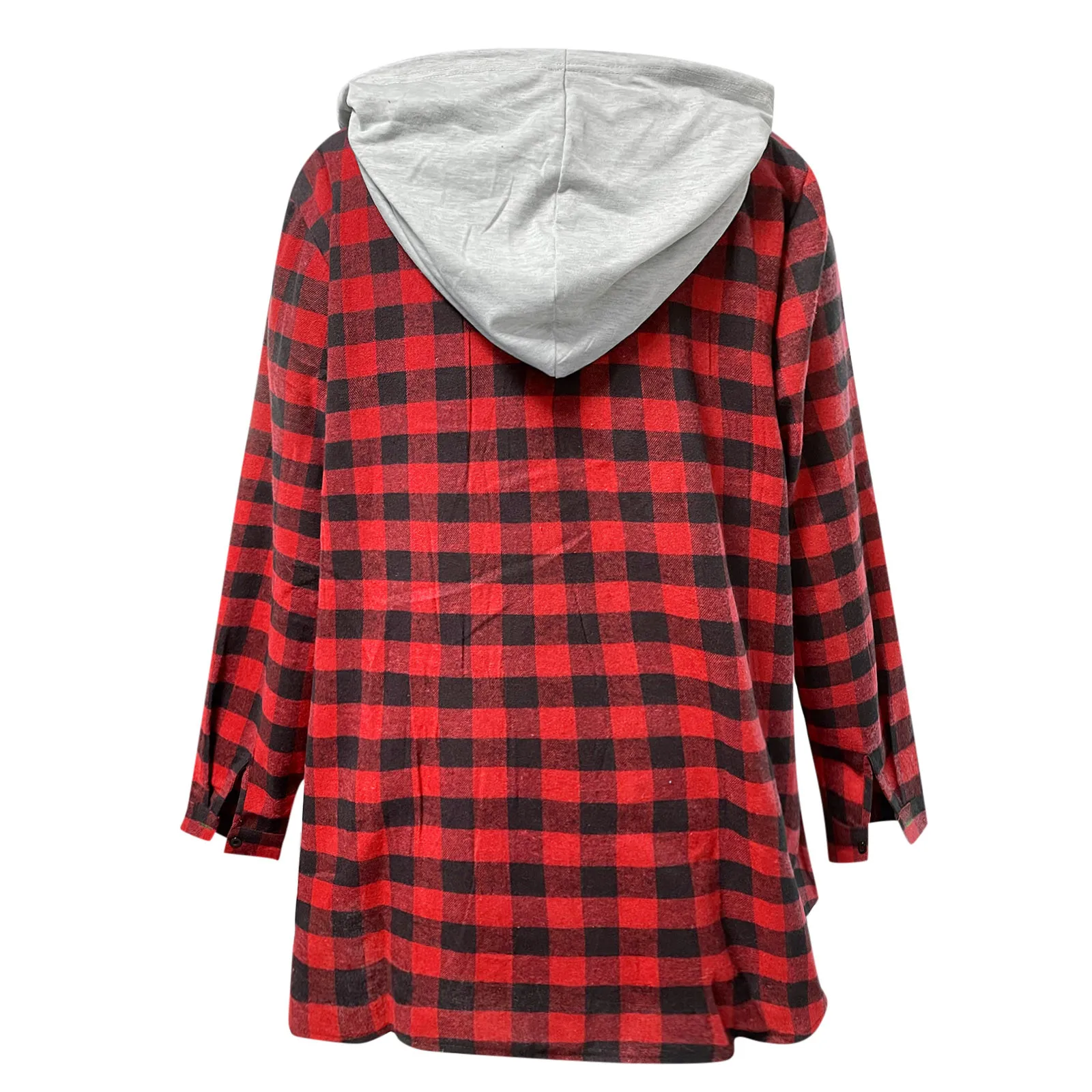 JAYCOSIN Women Sweetshirts Plus Size Plaid Hoodie Long Sleeve Shirt Jacket Button Down Casual Hoodie Shirts Harajuku Oversized