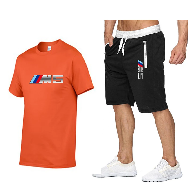 

2021 Summer New Men 's Casual Short Sleeve T-shirt Sports Suit Large Size Men 's Shorts + T- Shirt Set Tees Print Tops O-neck