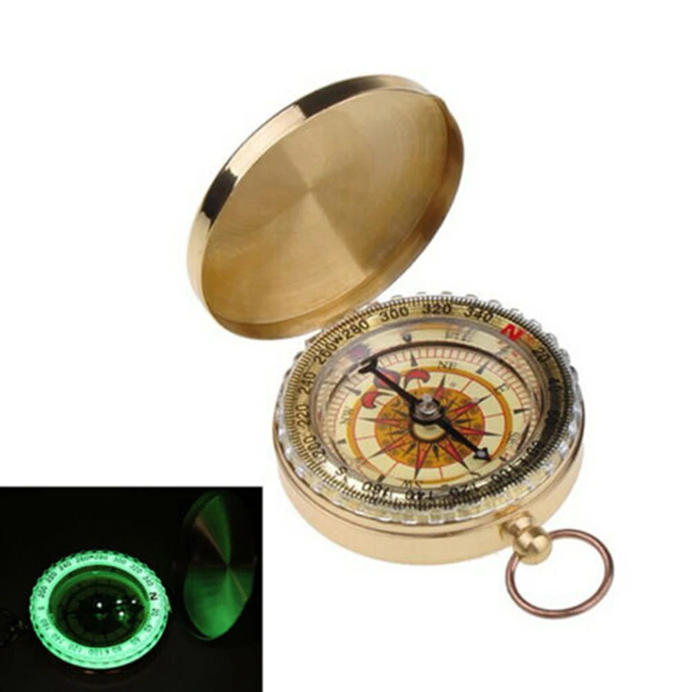 

High Quality Camping Hiking Pocket Brass Golden Compass Portable Noctilucent Vintage Compass Outdoor Travelling Navigation