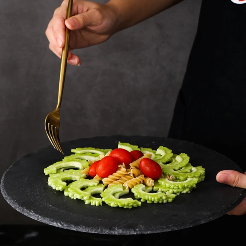 20 см новые западные круглые натуральные тарелки для стейков сланец обеденная