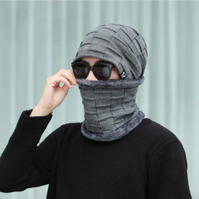 Мужская зимняя шапка 2020 Модная вязаная черная толстая и теплая облегающая