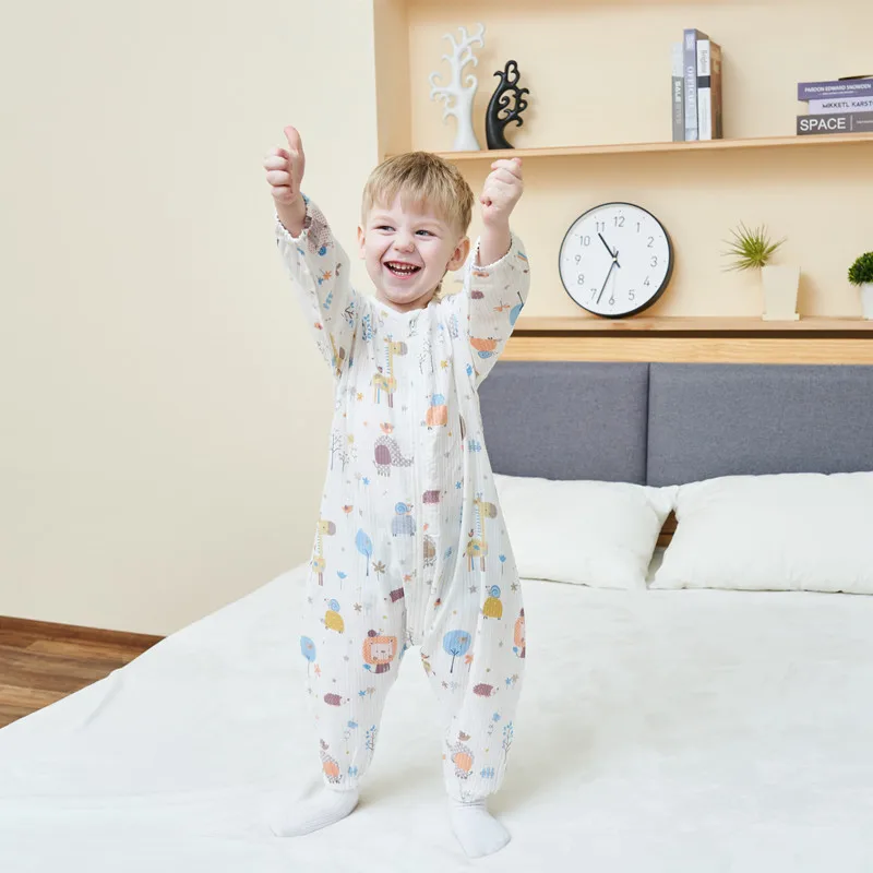 

WizInfant Baby Pure Cotton Sleeping Bag Long Sleeve Winter Cartoon Split Leg Detachable Sleeve Thick Warm Fit 0~6 Year Baby