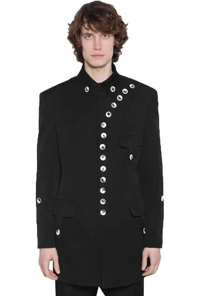 

Mens Casual Blazer Jacket 2021 New Single-breasted Slim Long-sleeved Stand-up Collar Jacket Yamamoto Style Large Size Clothing