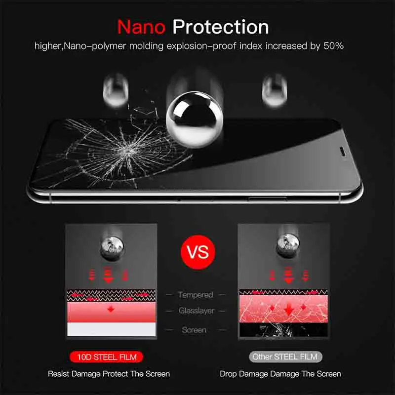Изогнутое защитное стекло 10D с полным покрытием для iPhone 7 8 6S Plus закаленное экрана