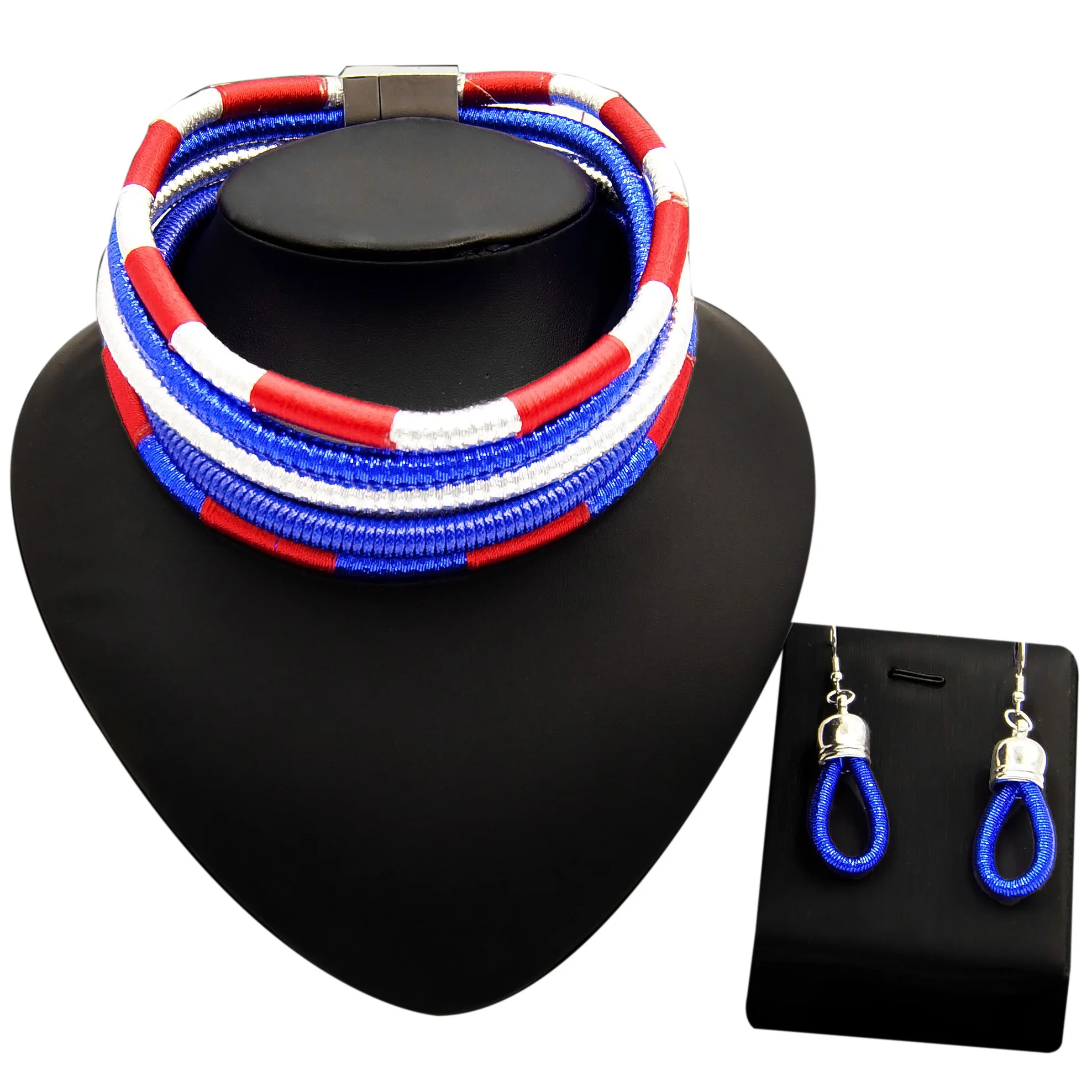 

Yulaili Fashion African Jewelry Sets Tricolor Necklace Earrings Multi-layer Woven Women Choker Ladies Party Trendy Accessories