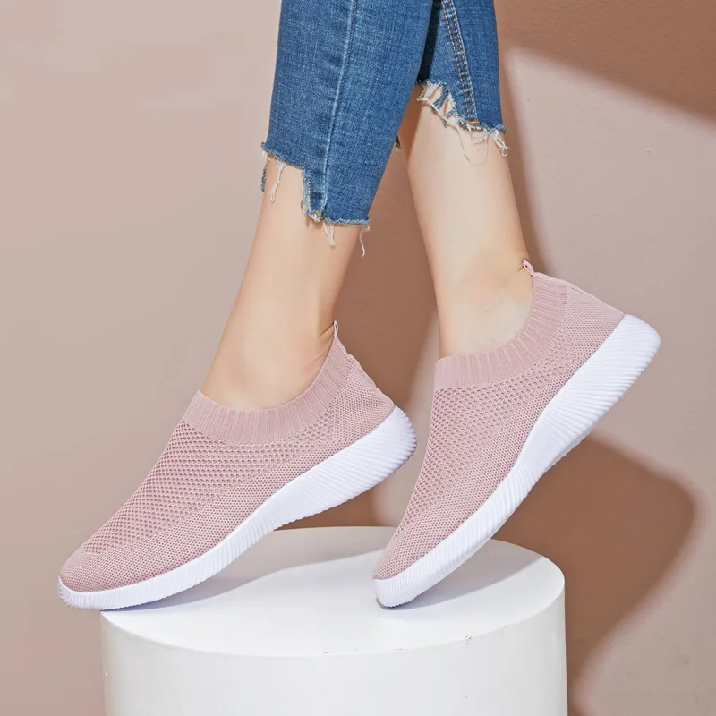 

Plus Size 43 Breathable Mesh Platform Sneakers Women Slip on Soft Ladies Casual Running Shoes Woman Knit Sock Shoes Flats