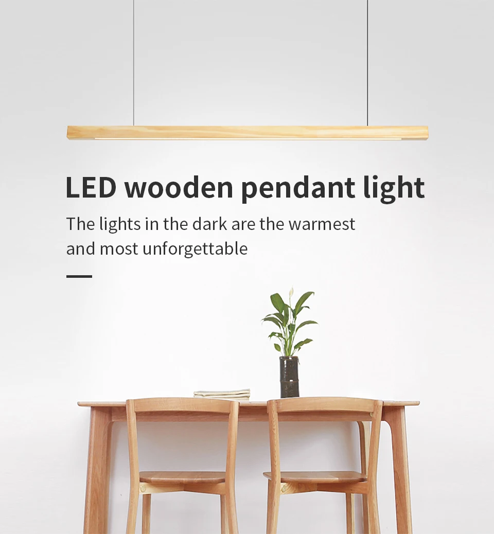 Nordic Wood Pendant Lights LED Modern Pendant Lamps for Dining Living Room Kitchen Office Shop Bar Cafe Long Strip Hanging Lamp tv backlight