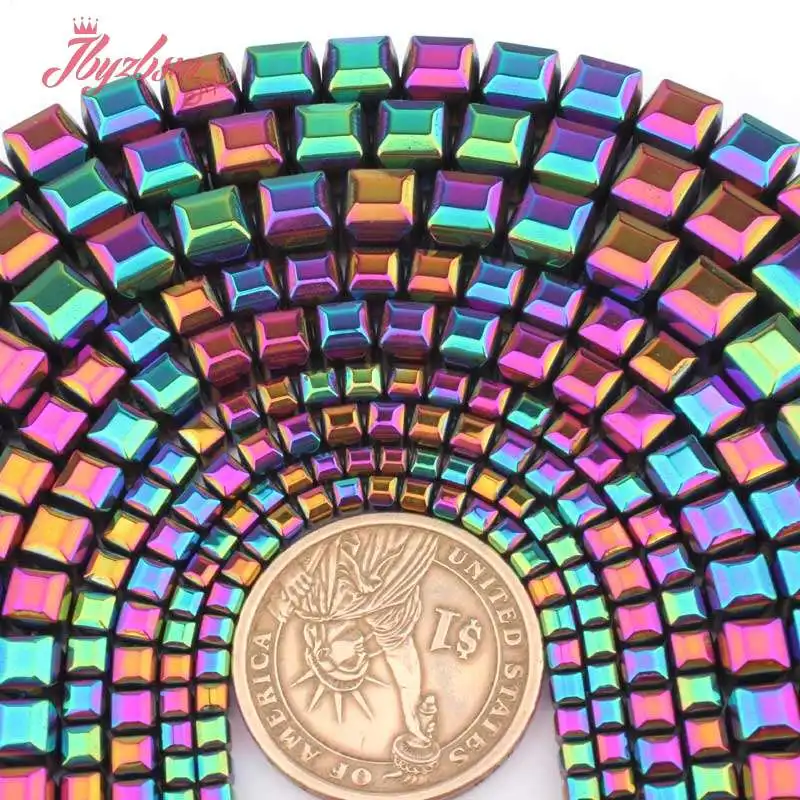 

3,4,6,8mm Faceted Cube Multicolor Hematite Spacer Beads Natural Stone Beads for Women Men Necklace Bracelets Jewelry Making 15"