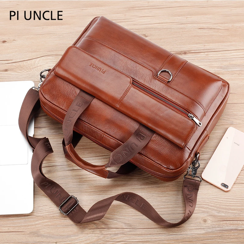 PI UNCLE Genuine Leather Briefcase Cow Crossbody Bag Shoulder Bags Laptop HandBag Office Business | Багаж и сумки
