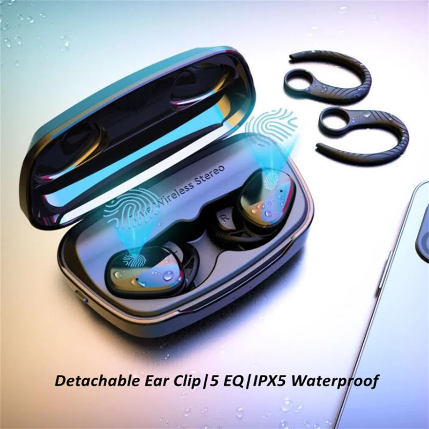 

Tws Earbuds Headset Bluetooth Earphones Gaming Handfree In Ear Subwoofer Touch With Eq & Detachable Earhook Waterproof Earpiece