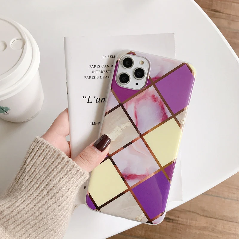 T31 N1986N для iPhone 11 Pro X XR XS Max 6 6s 7 8 Plus чехол для телефона Роскошные геометрические сплайсы мрамор гальванические блестящие IMD Для iPhone X - Цвет: T31