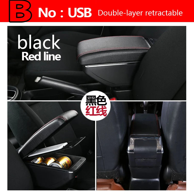 B black. Red line Для Tata Tiago подлокотник коробка Tiago Универсальный центральный автомобильный подлокотник для хранения коробка Подстаканник Пепельница с USB Модификация аксессуары - Название цвета: B black. Red line