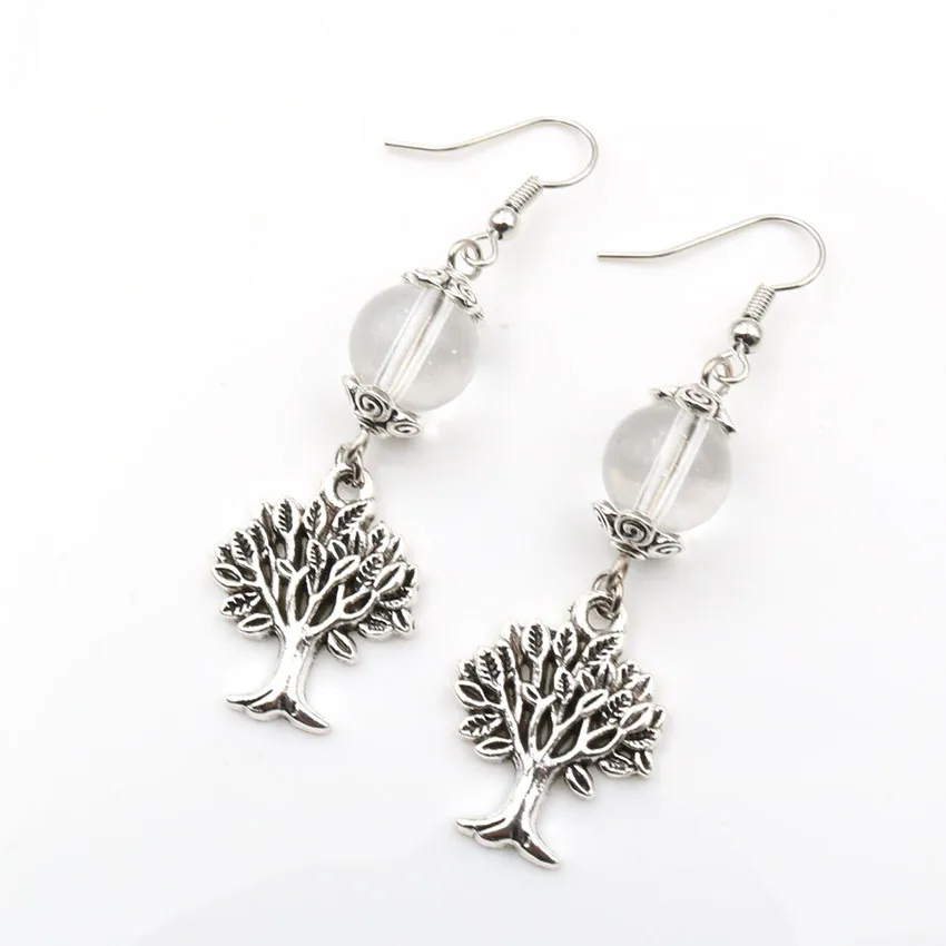 FYJS Unique Antique Silver Plated Tree of Life Red Agates Round Beads Dangle Earrings Rock Crystal Jewelry | Украшения и