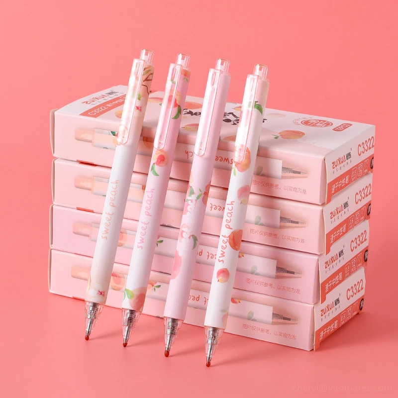 

24PCS The Most Dazzling Peach Press Gel Pen Cute Wind Gel Pen Student Quick-Drying Black 0.5mm Pen