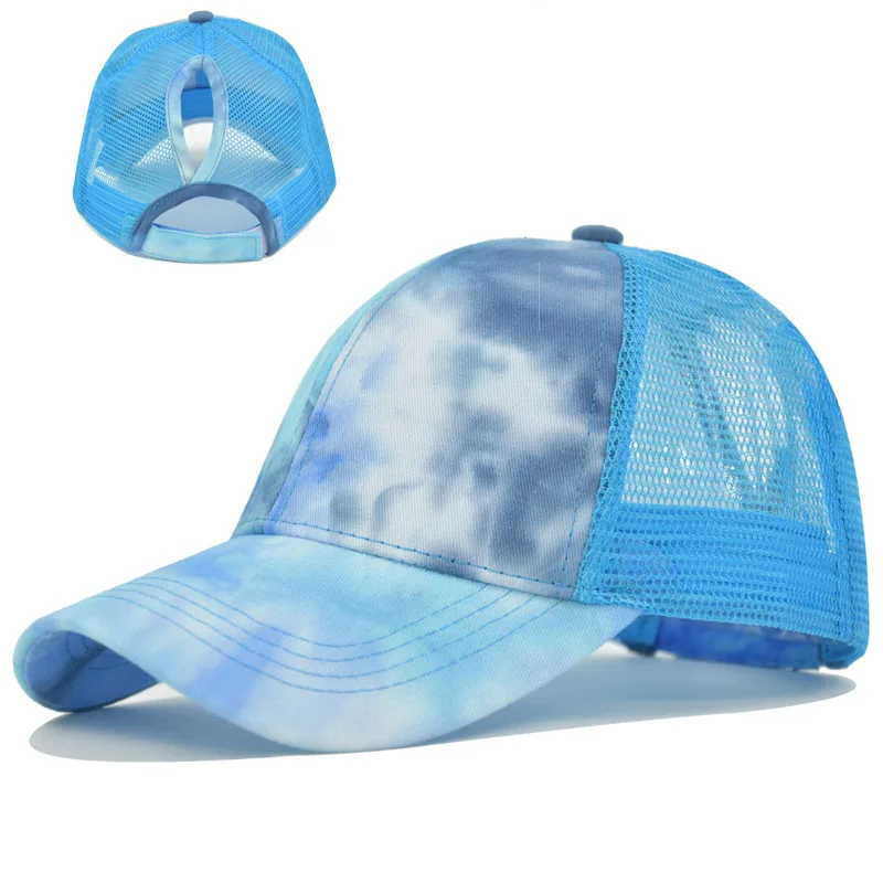 

New Tie-Dye Gradient Mesh Cap Tie-Dye Ponytail Baseball Cap Versatile Casual Fashion Cap A15