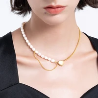 enfashion natural pearl heart necklace for women fashion jewelry gold color necklaces stainless steel collier wedding p213215