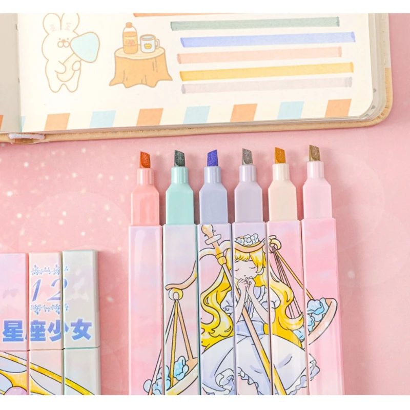 

6 Colors Multi-purpose Highlighters Colored Marker Pens Oblique Tip Non Toxic Quick Drying for Students Drawing Coloring