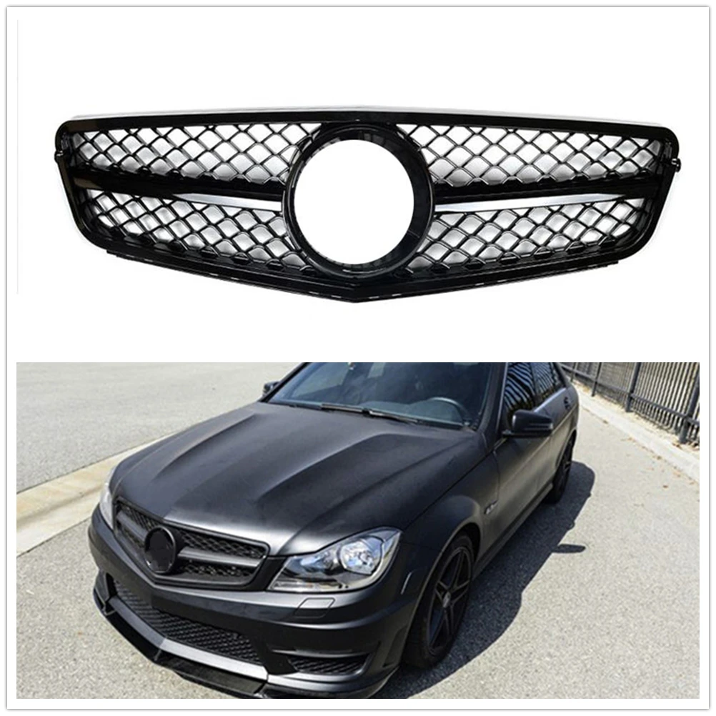 

Front Grille Grill For Mercedes Benz W204 AMG 2008-2013 1 Pin Glossy Black Replacement Car Body Kit Upper Bumper Hood Mesh Grid