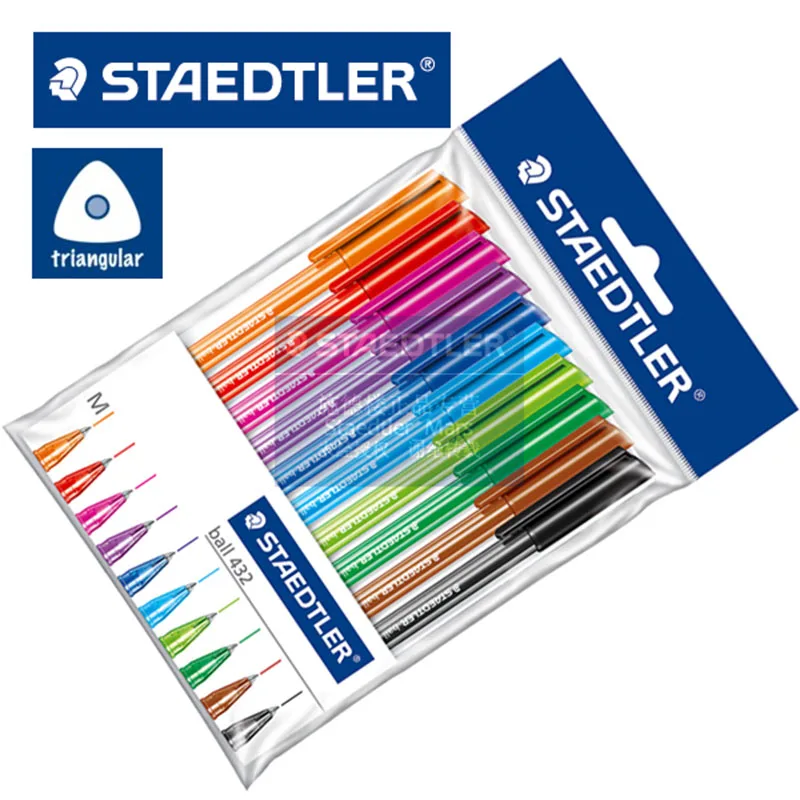 Шариковая ручка Staedtler с треугольным держателем 432 м набор из 10 разноцветных