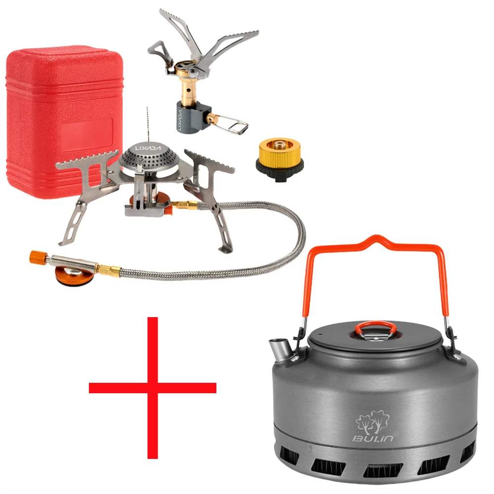 

Lixada 3000W Outdoor Gas Stove and 1.1L Water Tea Pot Set Folding Electronic Gas burner Picnic Teapot Kettle Camping Cookware