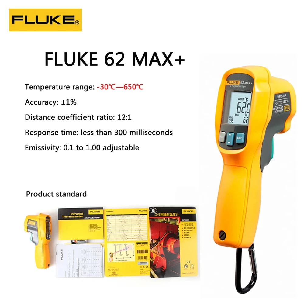 Дешево Мини Инфракрасный термометр FLUKE 62MAX/Plus, Бесконтактный портативный цифровой лазерный Высокоточный-30 ~ 650 ℉, измерительный пистолет температу...