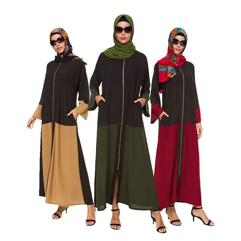 

Elegant Muslim Abaya Maxi Dress Zpper Stitching Cardigan Long Robe Gowns Kimono Jubah Eid Ramadan Eid Kaftan Islamic Clothing