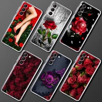 rose flower back clear phone case for samsung galaxy s20 fe s21 ultra s10 plus 5g s10e s9 s8 s7 anti knock silicone cover fundas