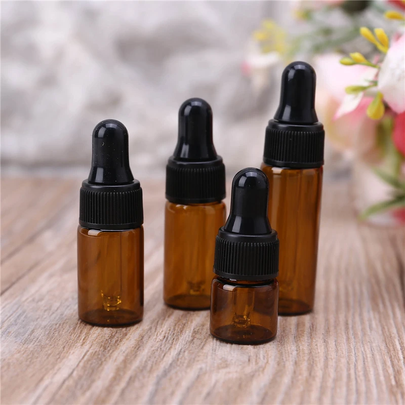 10 шт. 1/2/3/4/5 мл янтарная Стекло флакон капельница бутылки с черными Кепки для