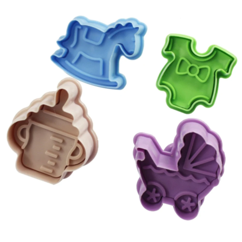 4PCS/Set 3D Non-stick Biscuits Cookie Mold Chocolate DIY Stamp Baking Accessories Kitchen Cutter Hand Press Baby Clothes Shower | Дом и сад