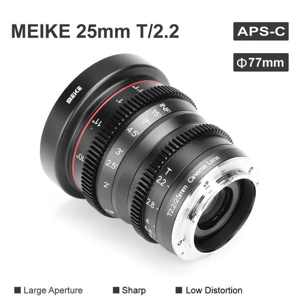 

Meike Cinema Lens 25mm T2.2 Wide Aperture Angle Camera Lens Manual Focus For E-mount XF-mount M43 Lennings Long Focus Rotation