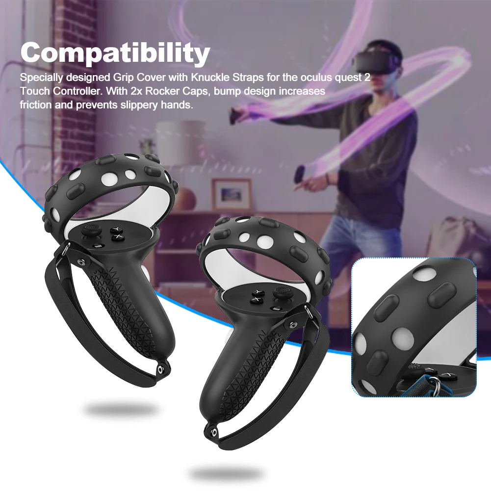 

Soft Handle Easy Install Touch Controller Grip Cover Protective Knuckle Straps Silicone Gaming VR Accessories For Oculus Quest 2