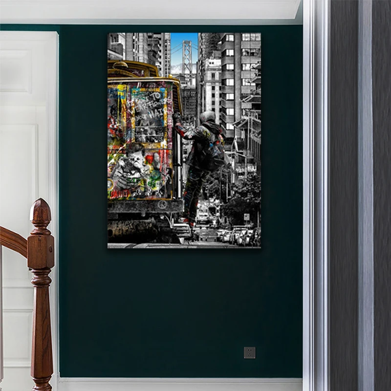 

London city street landscape art painting Banksy graffiti canvas painting modern posters and prints wall decoration