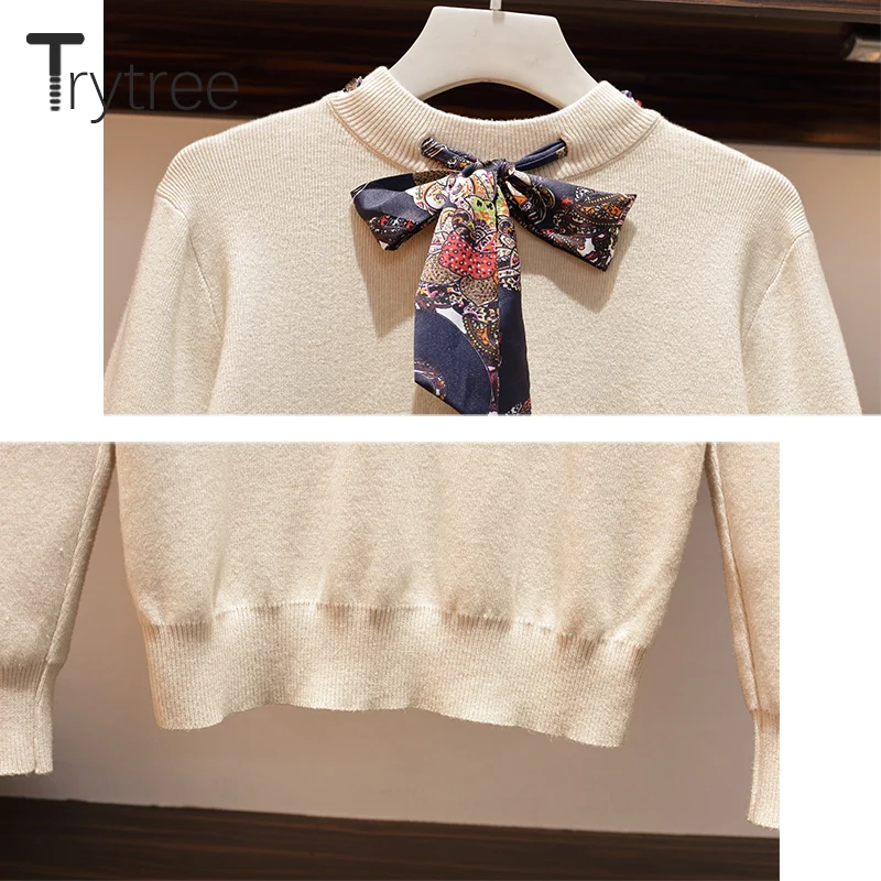 Trytree/2019 Осенний женский костюм из двух предметов повседневный Вязаный топ с