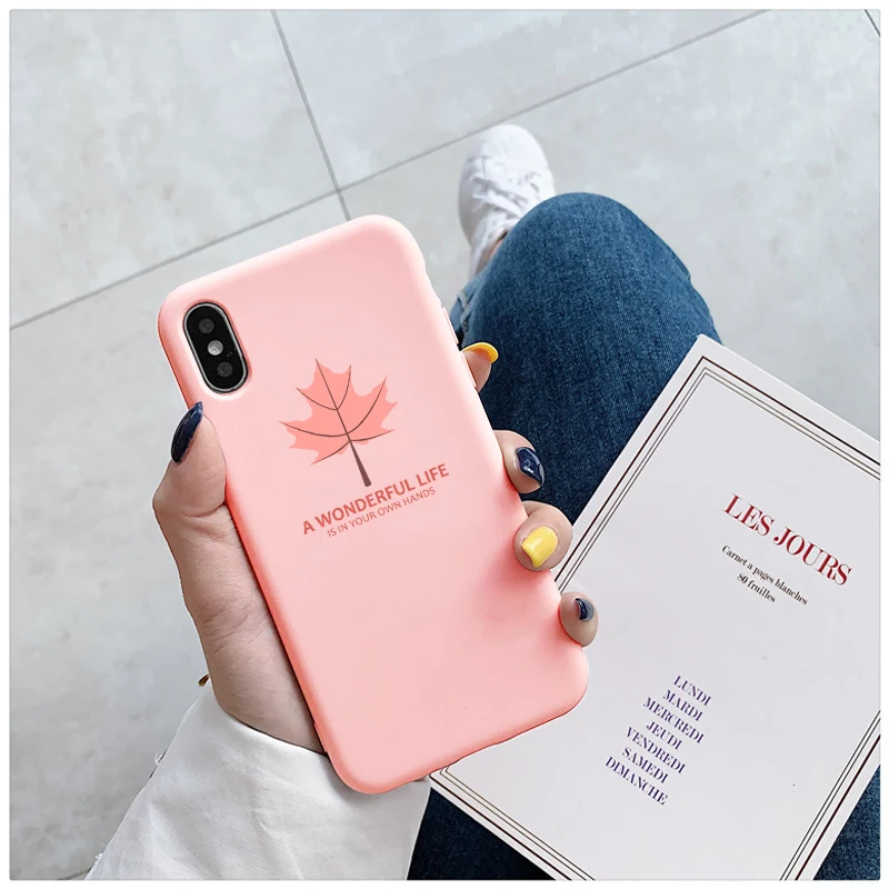 

New Silicone Maple leaf Phone Case For iPhone 7 8 6s 7 8 plus SE 2020 letter proverb Cover For iphone 12 11 13 Pro XR X Xs Max