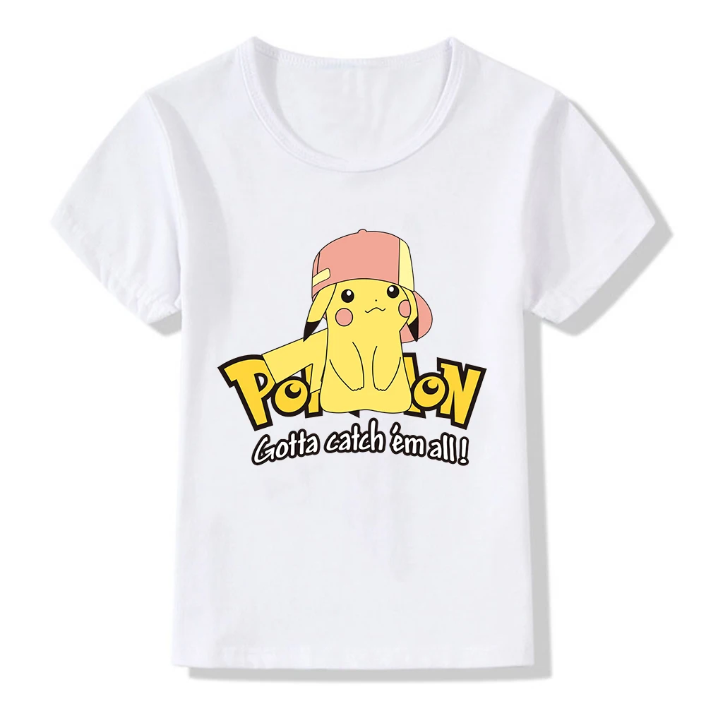 

Pokemon Kids T-Shirts White Modal Short-Sleeved Kawaii Pikachu Psyduck Charmander Print T Shirt Boys Girls Children Clothes Tops