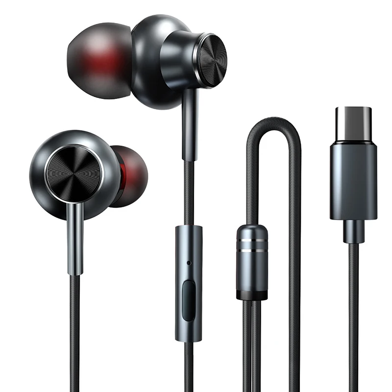 HIFI сабвуфер USB type c гарнитура 3,5 мм Интерфейс проводные наушники Высокое качество ушной разъем для ноутбука xiaomi Apple мобильный телефон - Цвет: Black Type c