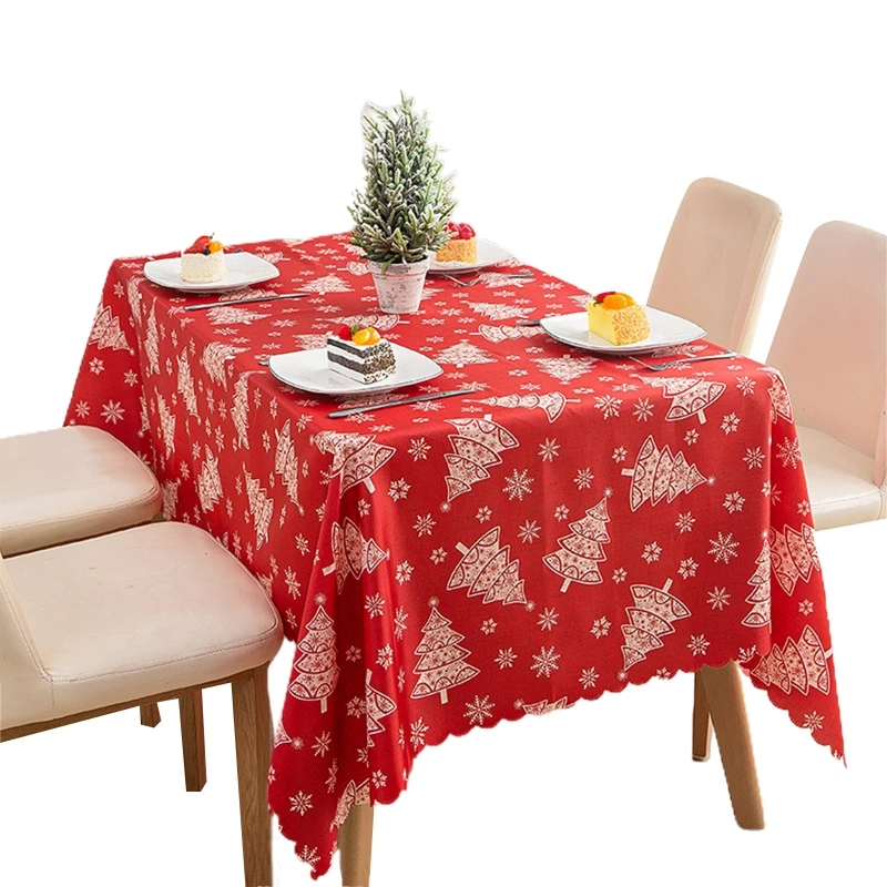 

Christmas Rectangular Tablecloth Snowflake Xmas Tree Printed Washable Table Cover for Home Kitchen Party Decoration P82C