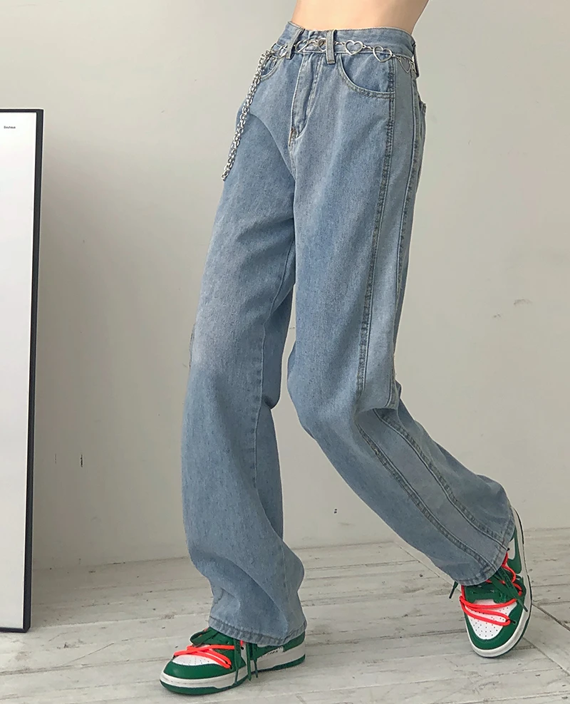 

Kimotimo Empire Straight Jeans Women Summer 2021 Korean Chic Thin Side Double-row Cable Design Minority Woman Wide Leg Jeans