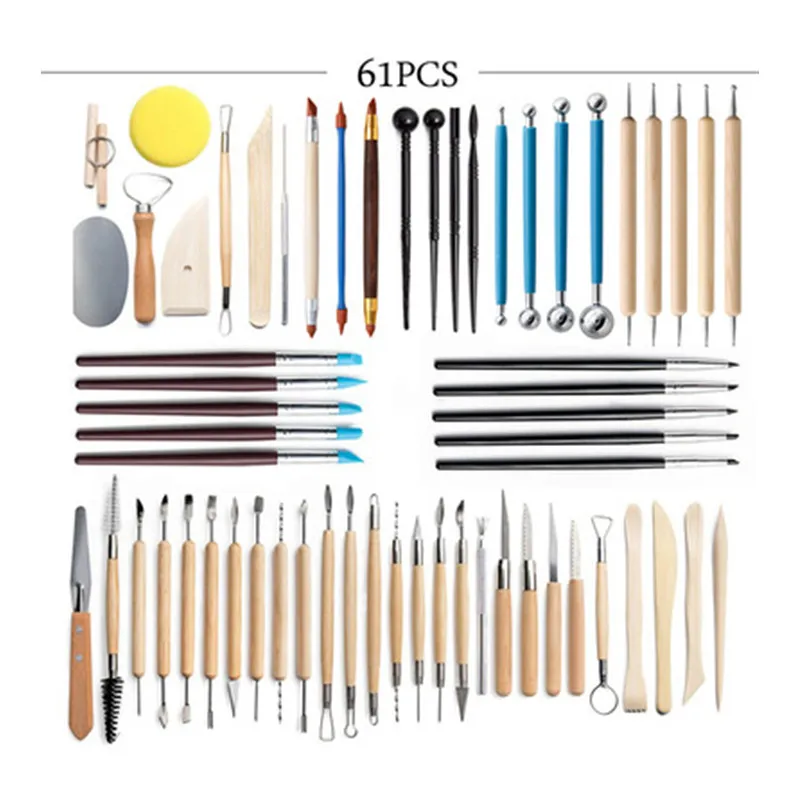 

61pcs/set Clay Tools Sculpting Kit Sculpt Smoothing Wax Carving Pottery Ceramic Polymer Shapers Modeling Carved DIY Tool نحت