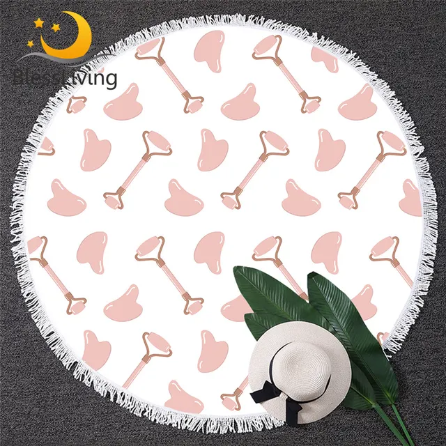 BlessLiving Scroll Wheel Round Beach Towel 3D Print Cartoon Large Towel Pink Jade Blanket With Tassel Beautiful Home Decor 1PC 1