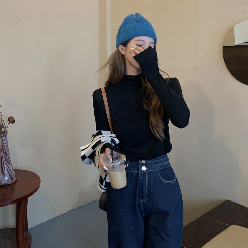 Самодельная плотная рубашка Sanmuzi с длинным рукавом и футболкой внутри однотонный