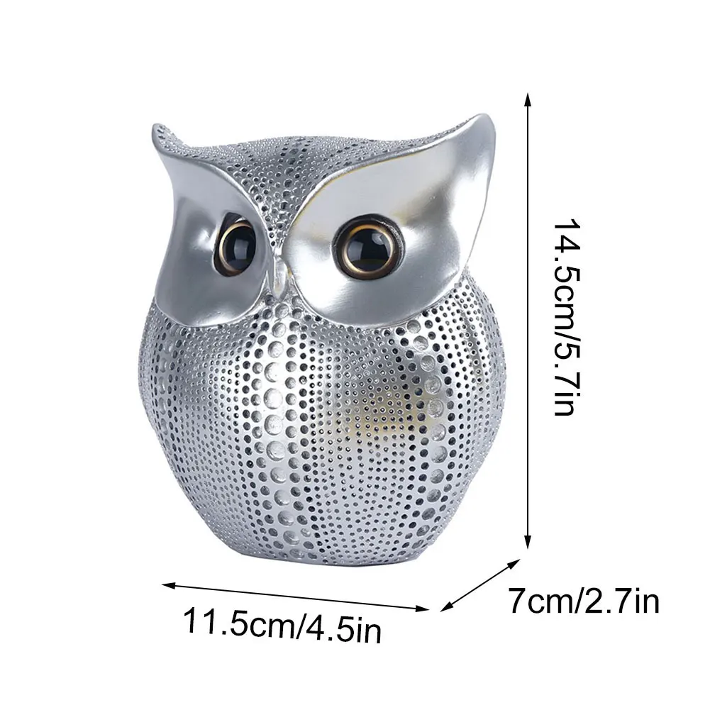 

Owl Animal Figurines Resin Statue Home Garden Decoration Miniature Sculptures Small Decor For Living Room Bedroom Office Silver