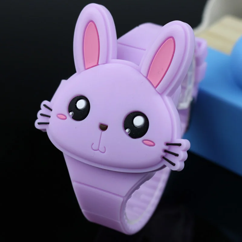 Lovely Rabbit Cartoon Children Watches Flip Cover Rubber Electronic Kids Watch for Boy Student Girls Clock Reloj Infantil Saati | Наручные