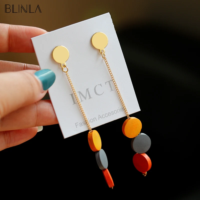 Женские длинные висячие серьги BLINLA круглые геометрические коричневого цвета