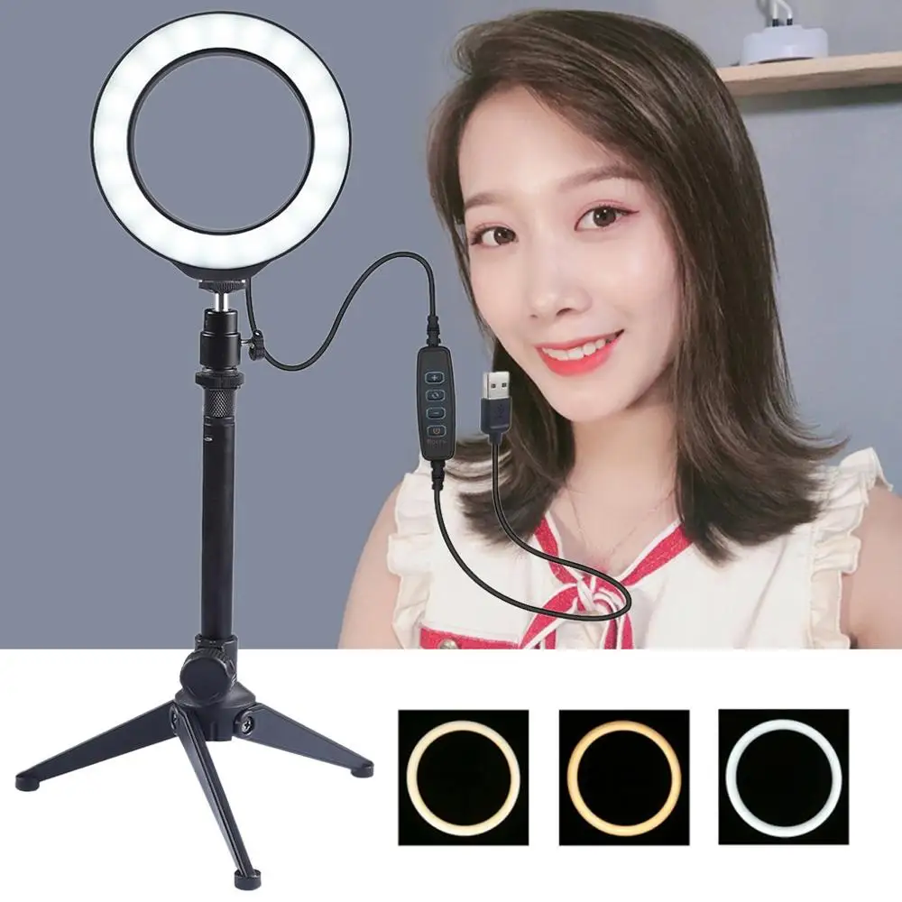 Ring Light 16Cm With Tripod Stand Cell Phone Holder USB 3 Modes LED Makeup Selfie for Live Video Studio | Мобильные телефоны и